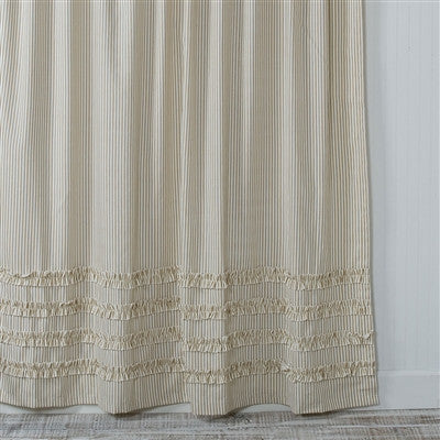 Ruffled Ticking Stripe Shower Curtain Brown