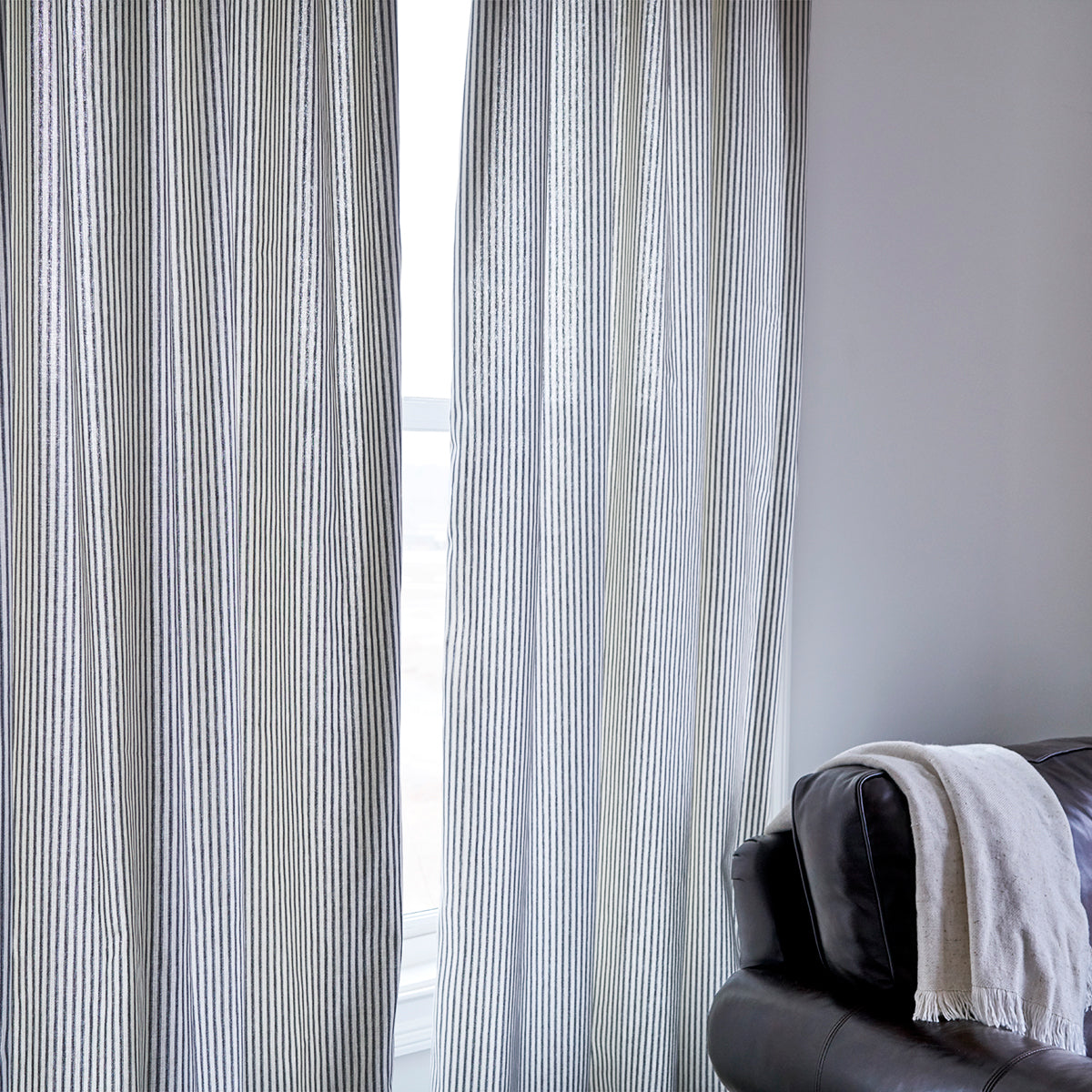 Black Ticking Stripe Curtain Panel