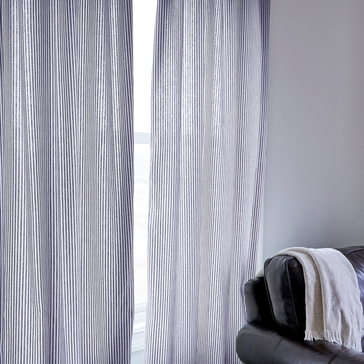 Blue Ticking Stripe Curtain Panel