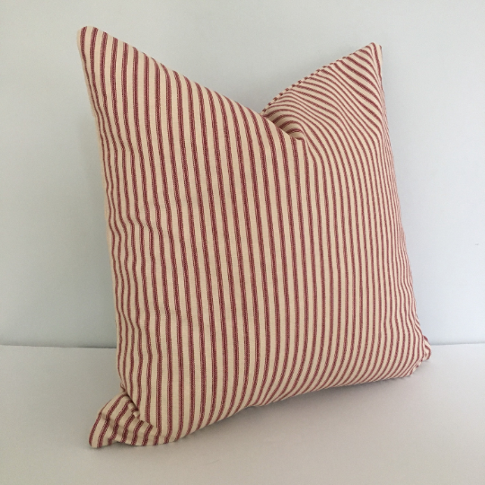 Red Ticking Stripe Throw Pillow Cover Many Sizes