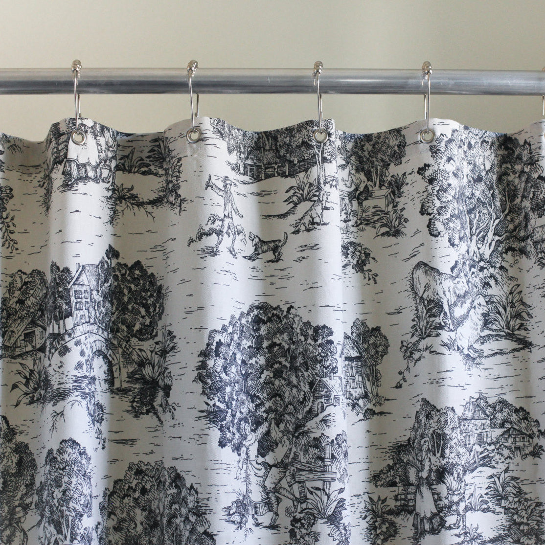 toile shower curtain detail